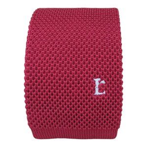 LANCÔME Solid Red Logo Knit Silk Slim Tie ITALY 54"/ 2.2" EC